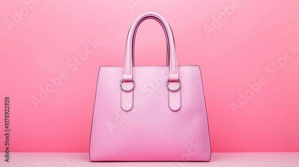Fototapeta Mockup product concept, A stylish pink handbag placed against a pink backdrop, showcasing its elegant design and vibrant color.