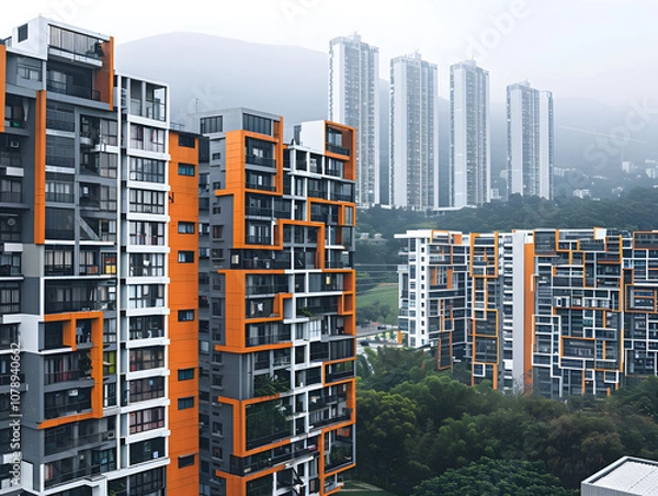 Obraz "Stark Architectural Contrast: High and Low-Density Developments Collide in Urban Landscape"