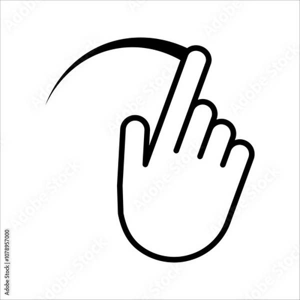 Fototapeta Pointing hand swipe right gesture isolated vector icon. Move to right hand gesture cutout clipart design element. Drag and drop cursor sign. Apps or games user interface asset. GUI element.