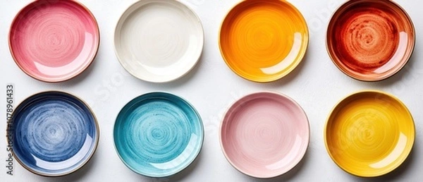 Obraz Explore the vibrant collection of colorful plates in a top view arrangement for home decor inspiration