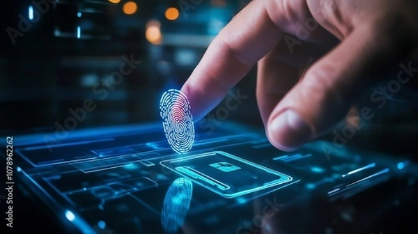 Fototapeta of a fingerprint scanner and keycard access control system with a futuristic high tech digital interface
