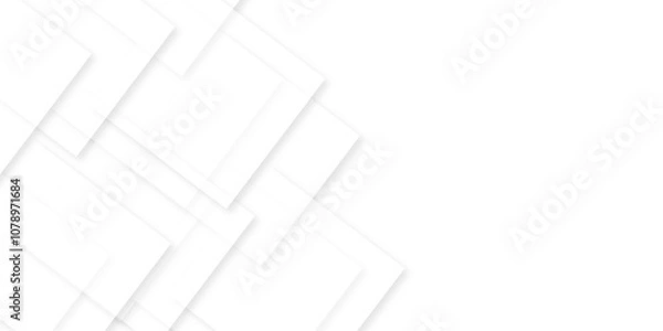 Obraz Modern white and gray technology concept diamond triangle geometric line background. Creative design with white boxes and 3d white rectangle business card. soft shadows as pattern, top view. squares.