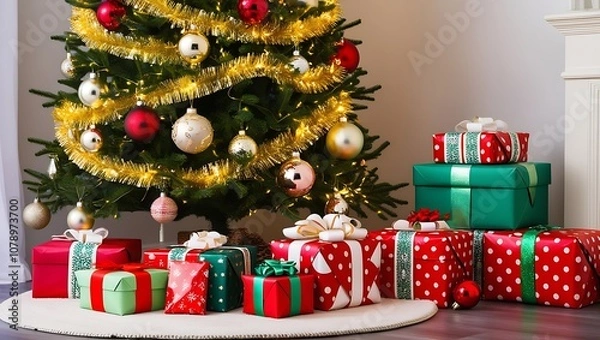 Fototapeta Capture the essence of a magical Christmas with this high-resolution image of a beautifully decorated Christmas