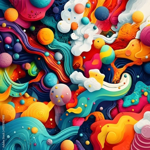 Fototapeta Vibrant Digital Landscape, a colorful and dynamic scene bursting with energy, showcasing imaginative elements and striking contrasts.