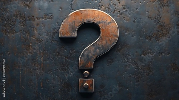 Fototapeta Rusty metal question mark against a dark background.