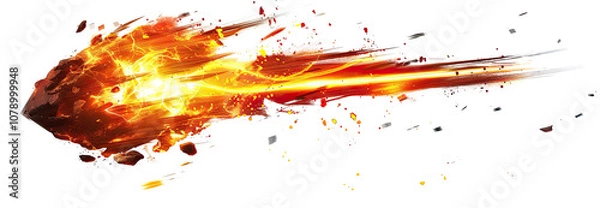 Fototapeta Intense fiery comet streaking through space with flames. Cut out or PNG.