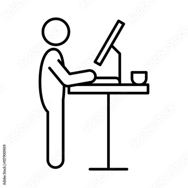 Obraz Flexible Workspace Icon – Standing Desk, Representing Adaptable Work Environment, Ergonomic Choices, and Employee Comfort