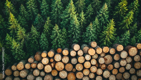 Obraz a bundle of trees wood in forest with green background generated by AI