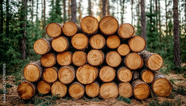 Fototapeta a bundle of trees wood in forest with green background generated by AI