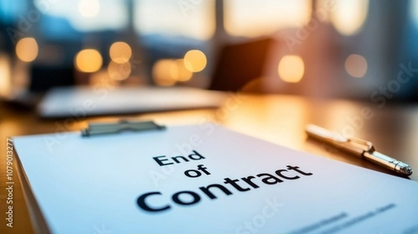 Obraz Official Letter "End of Contract" on Desk in Minimalist Office