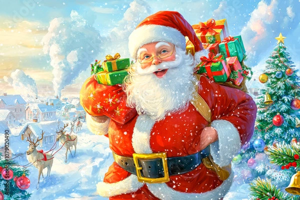 Obraz Santa Claus with a bag of gifts.