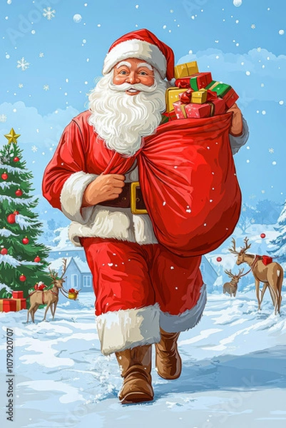 Obraz Santa Claus with a bag of gifts.