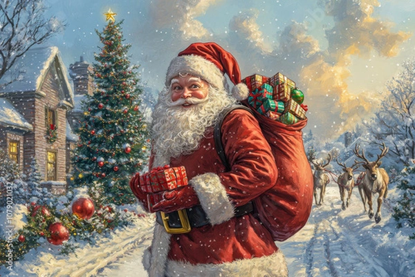 Obraz Santa Claus with a bag of gifts.