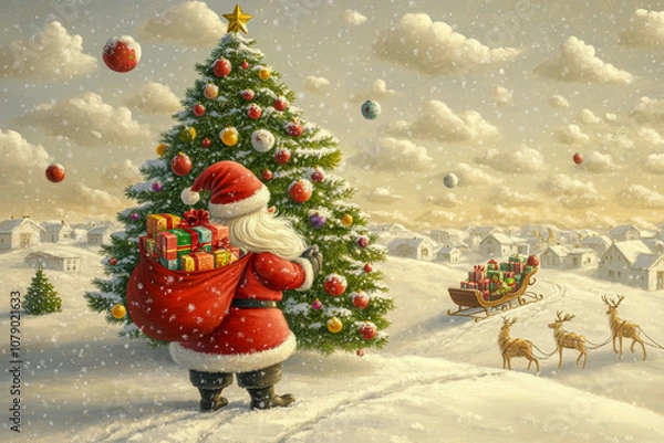 Obraz Santa Claus with a bag of gifts.