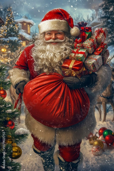 Obraz Santa Claus with a bag of gifts.