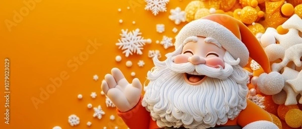 Fototapeta A cartoonish image of Santa Claus waving to the camera