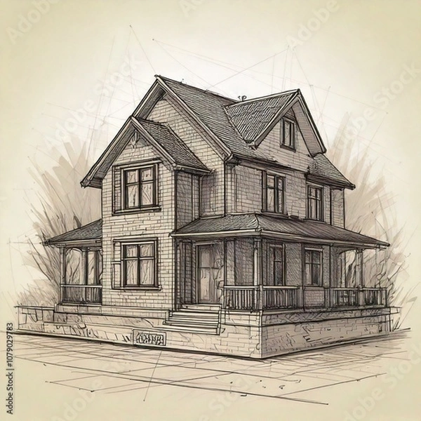 Fototapeta drawing of a house, sketch