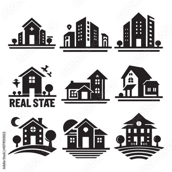 Fototapeta Set of Real Estate Simple Logo Concept Building Silhouette vector on white background 10eps