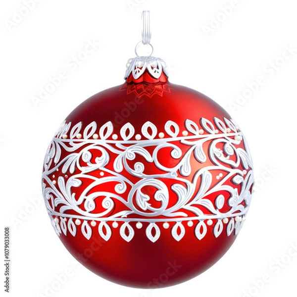 Obraz Red Christmas Ball with Silver Pattern on a transparent background