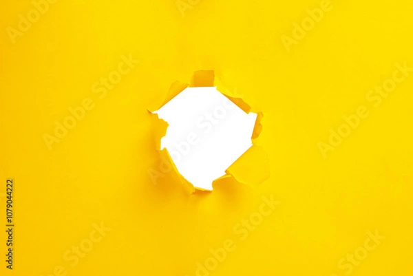 Fototapeta Yellow torn paper isolated on white background, copy space