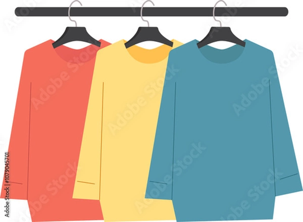 Fototapeta Сolorful sweaters hanging on a hanger. Vector illustration with transparent background.