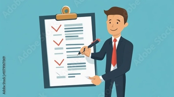 Fototapeta businessman checking steps through document with a list