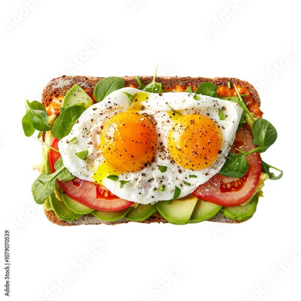 Fototapeta Delicious Avocado Toast Sandwich with Poached Egg