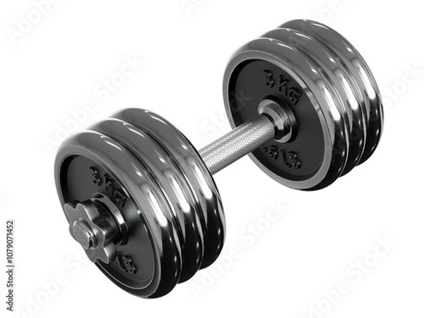 Obraz Cast Iron Chrome Adjustable Dumbbell, weightlifting gym equipment, side view. Png clipart isolated on transparent background