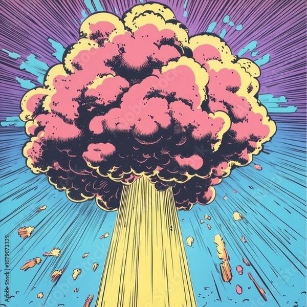 Fototapeta Colorful Comic Style Speech Bubble with Explosive Background