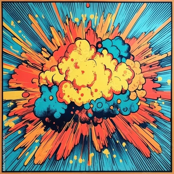 Fototapeta Colorful Comic Style Speech Bubble with Explosive Background