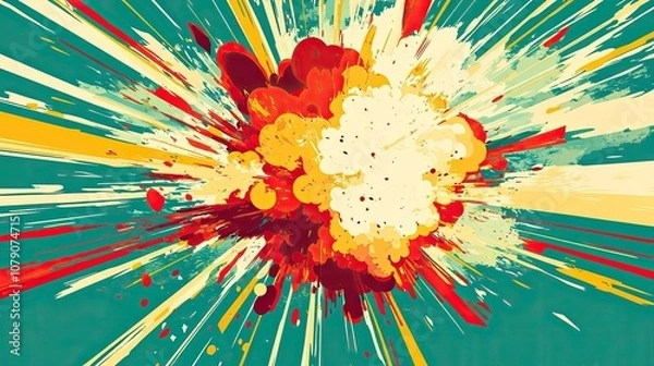 Fototapeta Comic-style explosion in vibrant anime tones against a green background, capturing the energetic and exaggerated style of anime comics.