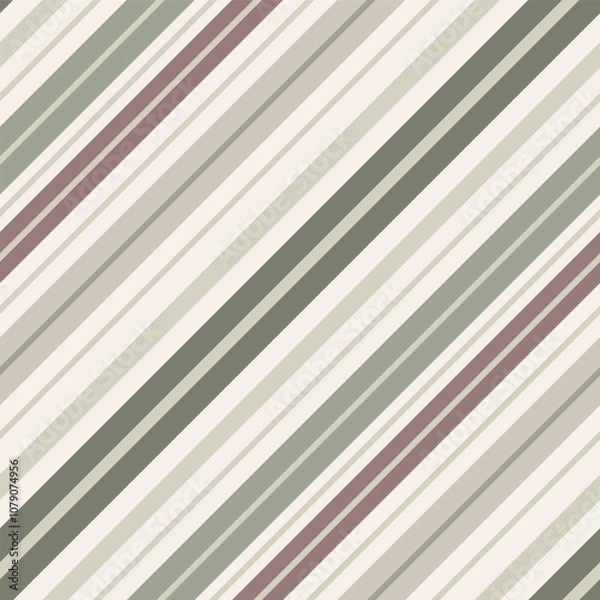 Obraz Irregular diagonal stripes neutral vector background. Seamless pattern with thick and thin beige, sage green, burgundy, ecru colours. Geometric repeat for vintage, wrapping , packaging. Symmetrical.