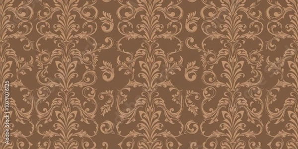 Fototapeta Elegant damask seamless pattern with intricate floral motifs and ornate scrolls, pattern, luxury, scrolls