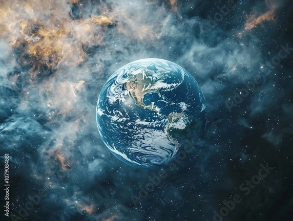 Fototapeta Dreamlike Cosmic Embrace of Planet Earth Amidst Swirling Nebulae and Clouds