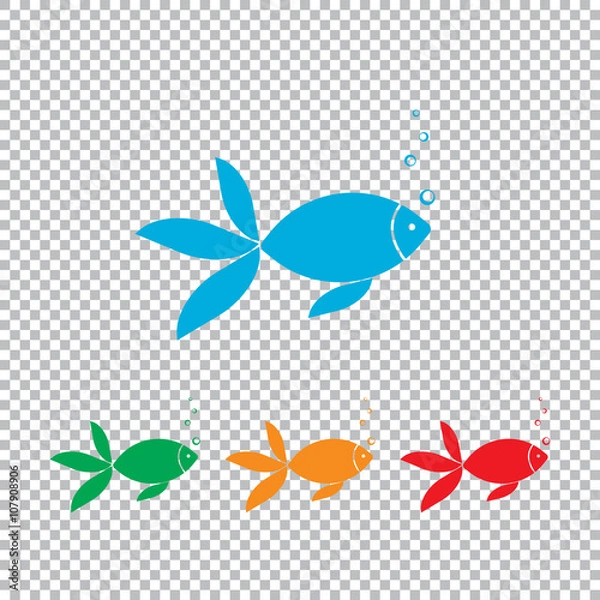Obraz Fish with bubbles icon. Color set with transparent grid