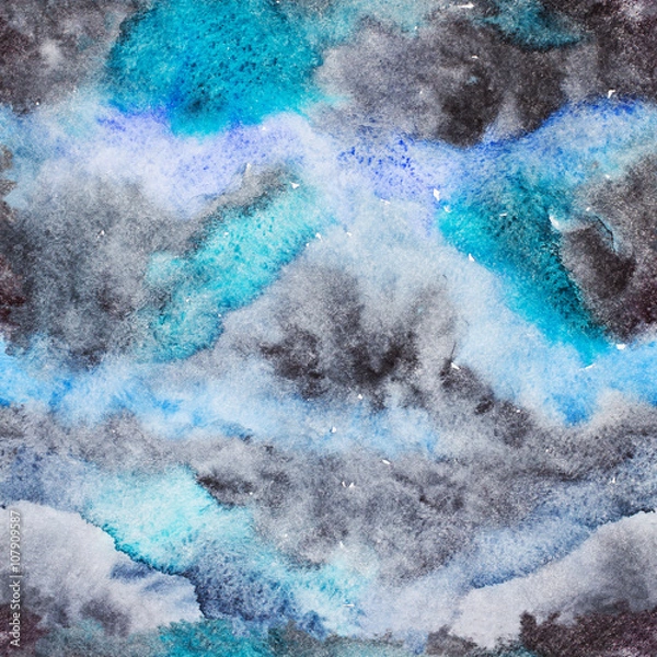 Fototapeta Bright Seamless Watercolor Abstract Pattern. Mix of Blue, Black and Gray Color Splashes. Colorful Texture. Hand Painted Background