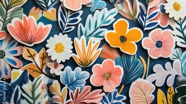 Fototapeta Contemporary Stickers Featuring Floral Designs for Spring
