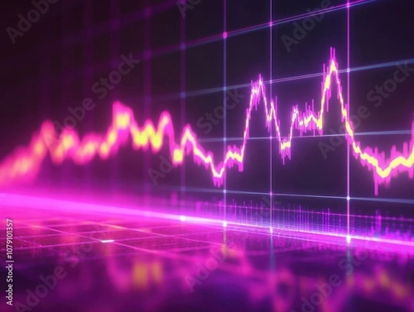 Fototapeta Financial graph with up trend line candlestick chart in stock market on neon color Widescreen background