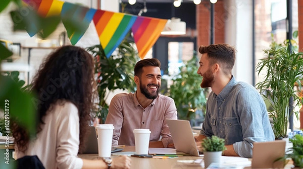Fototapeta Celebrating Diversity and Inclusivity During LGBT Pride Day at the Vibrant Office Space, Fostering a Sense of Community and Acceptance