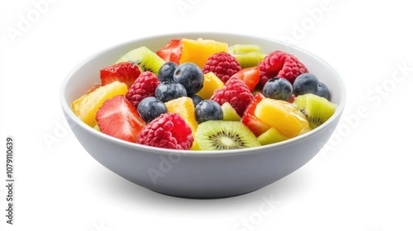 Fototapeta Greek yogurt bowl, fresh fruits and honey, vibrant breakfast option, contemporary style, isolated on white background