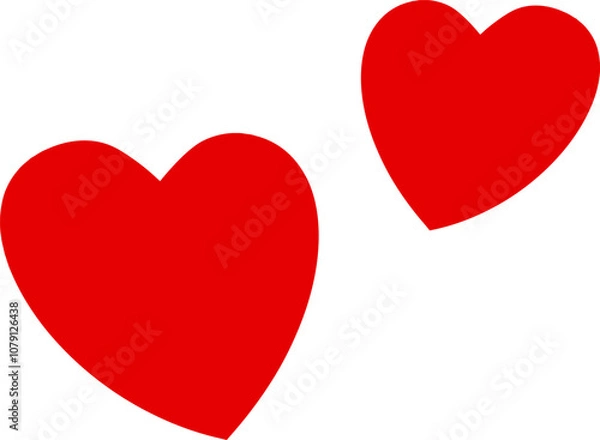 Fototapeta Two red hearts of different sizes. Vector illustration with transparent background.