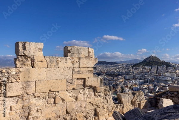 Obraz Picturesque view from Acropolis hill on Mount Lycabettus and the city skyline on a sunny day, Athens, Greece.