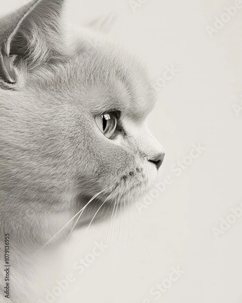 Fototapeta Portrait of a British Shorthair Cat with Round Face and Amber Eyes, Perfect for Cat Lovers and Breed Enthusiasts

