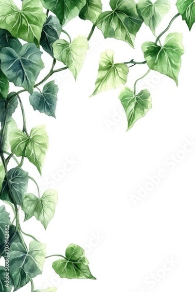 Fototapeta Beautiful Ivy Branch Watercolor Frame surrounded by Lush Greenery