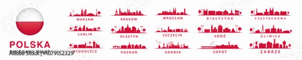 Fototapeta Kolekcja polskich panoram, duże miasta w Polsce, wschodnia europa, Szczecin, Kraków, Wrocław, Lublin, Olsztyn, Warszawa, Bydgoszcz, Poznań, Gdańsk