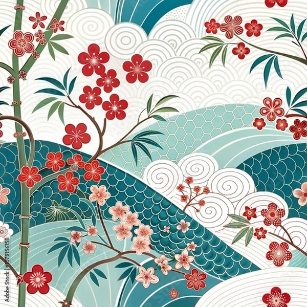 Fototapeta Bamboo Japanese Wave Pattern