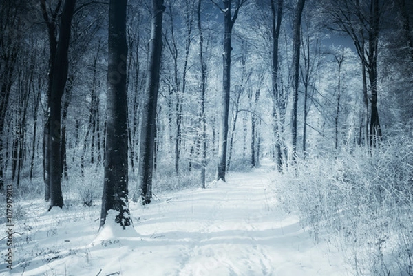 Obraz snow covered road in winter forest landscape