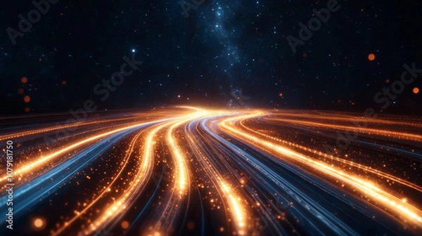 Obraz Intergalactic Highway in Space with Celestial Anomalies, Wormholes, and Distant Galaxies Under a Starry Sky
