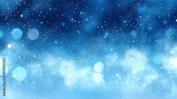 Fototapeta Soft snowflakes drift gently through the cold evening air, creating a peaceful winter atmosphere within a deep blue backdrop that enhances the tranquility