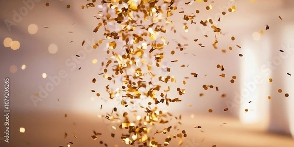 Fototapeta Close-up of confetti gently falling, with an expansive soft-focus background that gives a sense of joyful openness.